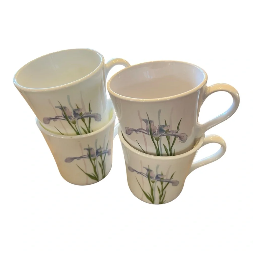 Set of 4 Corelle Corning Shadow Iris Coffee Cups Mugs 8 ounces Vintage Dishes